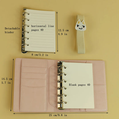 2 Binders A7 Notebook Detachable Loose-Leaf Dark Brown Notepad Portable Faux Leather Schedule Planner, With 80 Pages - notebo