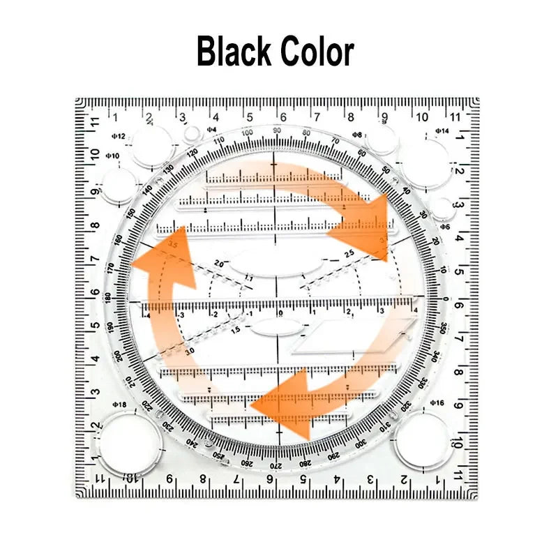 Multifunction Rotatable Ruler Drawing Template Art Design Architect Stereo Geometry Circle Drafting Measuring Scale Kawaii ru