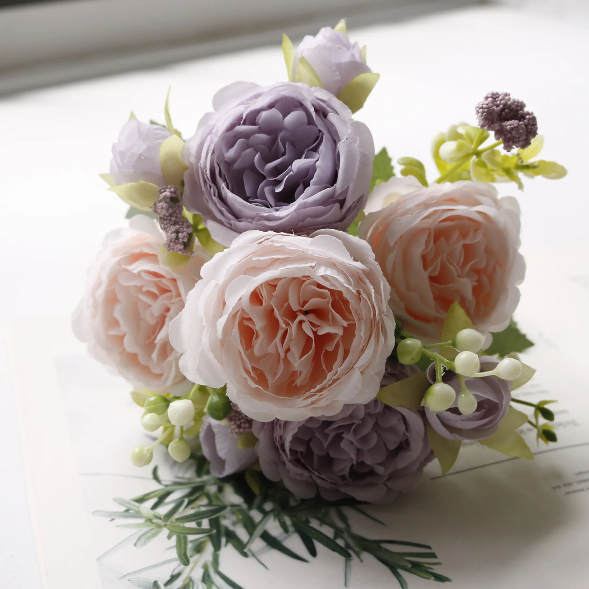 1pcs/30cm Rose Pink Silk Bouquet Peony Artificial Flower 5 Big Head 4 Small Bud Bride Wedding Home Decoration Artifi - 17