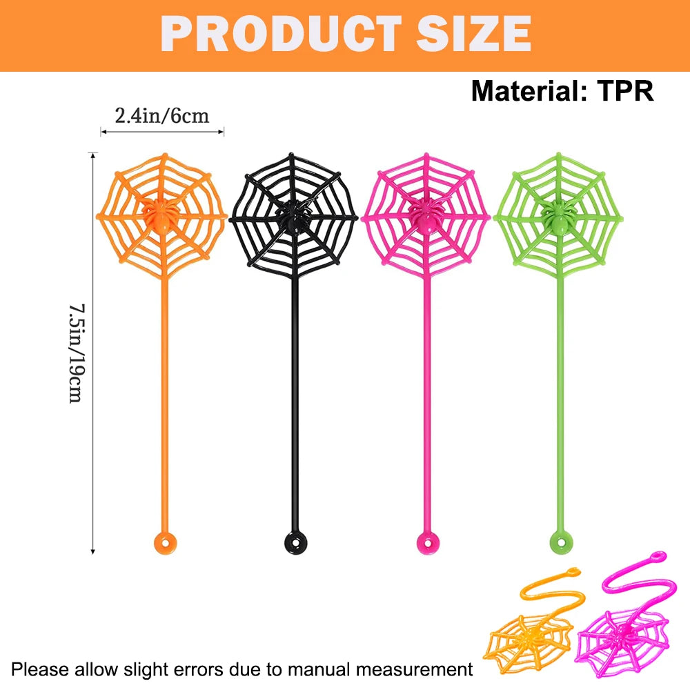 8/12/24Pcs Spider Party Favor Colorful Sticky Hands Spider Web Classroom Prizes Halloween Party Favor Spider Theme Birthday G