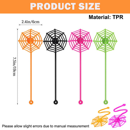 8/12/24Pcs Spider Party Favor Colorful Sticky Hands Spider Web Classroom Prizes Halloween Party Favor Spider Theme Birthday G