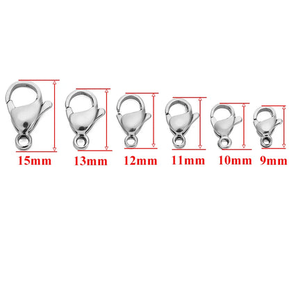 50pcs Stainless Steel Lobster Clasps Hooks for Necklace Bracelet Chains DIY Fashion Jewelry Making Findings Supplies 10mm/12m