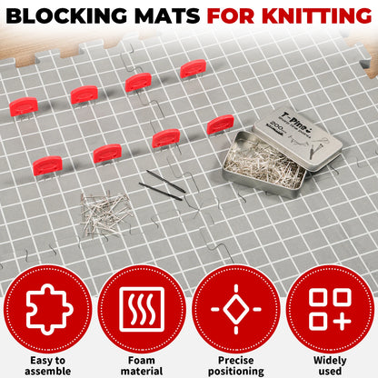 Foam Thick Blocking Boards Kit with Grids Blocking Mat and T-Pins Easy to Install Handmade Knitting And Crochet Accessories