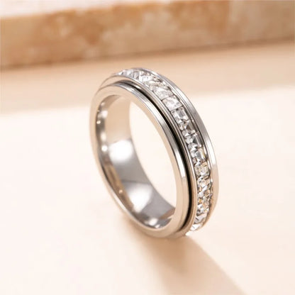 Stainless Steel Rotatable Anxiety Ring with CZ Gemstone Ring for Women Men Unisex Stress Relief Statement Rings Jewelry Gifts