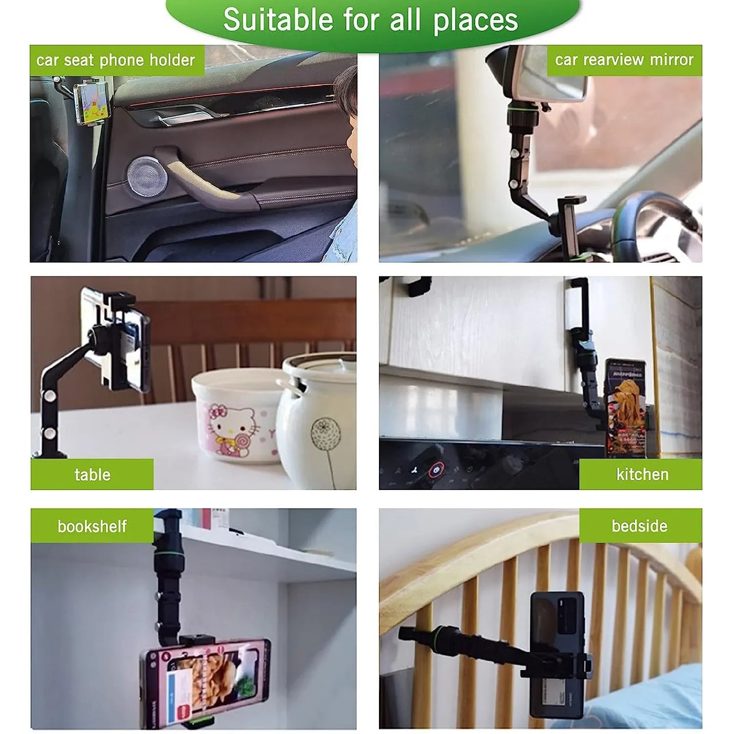 Rearview Mirror Phone Holder 360° Rotatable and Retractable Car Phone Mount Multifunctional Rear View Mirror Holder for All C