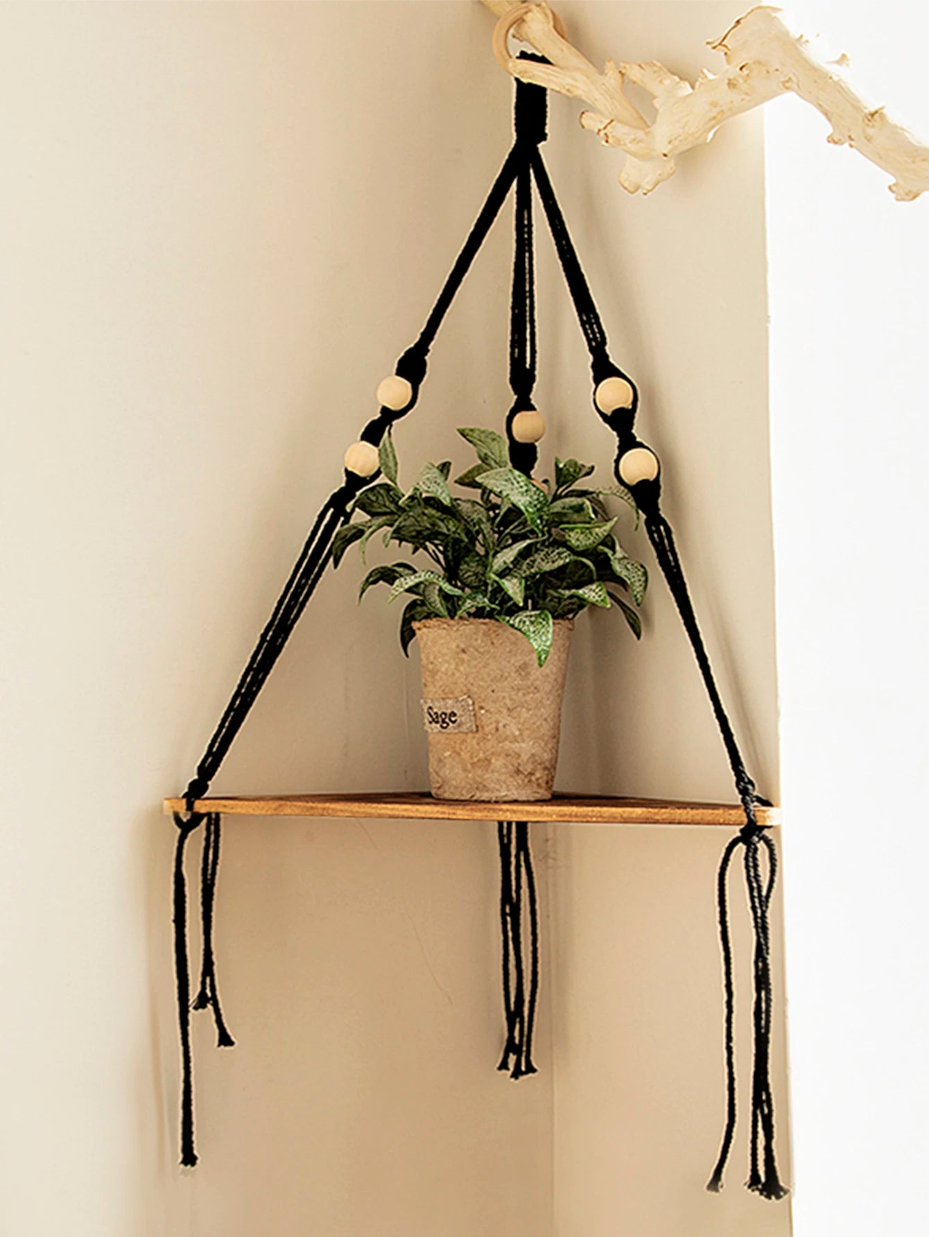 Wooden Corner Shelf Wall Decor Pot Storage Display Stand Macrame Floating Shelf Wall Organizer Boho Room Nordic Home Decorati