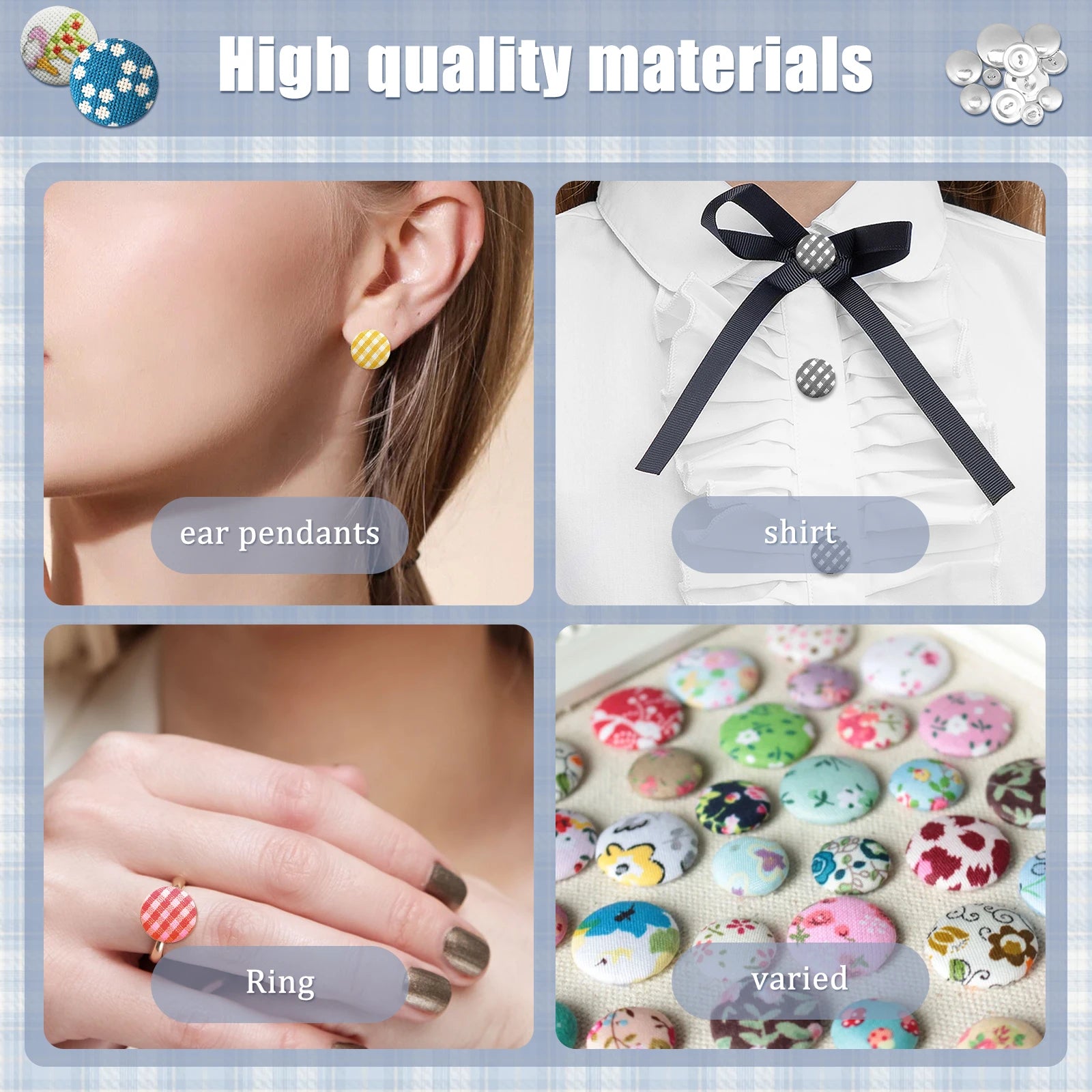 100 Pcs Cover Button Kit 5 Different Size Cover Buttons with 5 in 1 Button Tool Aluminum Alloy Button Craft Kit DIY Covered