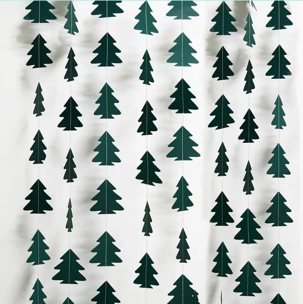 Green Brown Woodland Theme Party Decor Christmas Tree Ornament Paper Pine Tree Garland Banner Hanging Nature Camping Party De