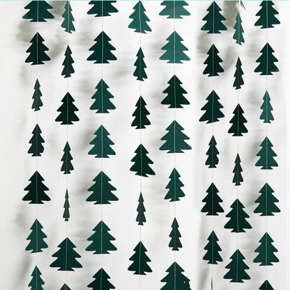 Green Brown Woodland Theme Party Decor Christmas Tree Ornament Paper Pine Tree Garland Banner Hanging Nature Camping Party De