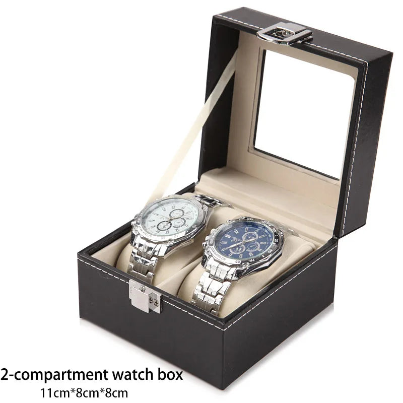 PU Leather Display Storage Collection Organizer Watch Box Case With Glass Top Slot Men Watch Bracket Display Box Gifts