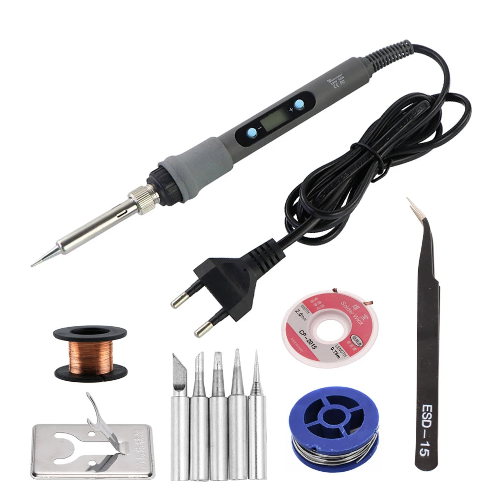 60W/80W Electric Soldering Iron Adjustable Temperature Digital Display Electronic Welding Repair Tools With Solder Tin Iron T