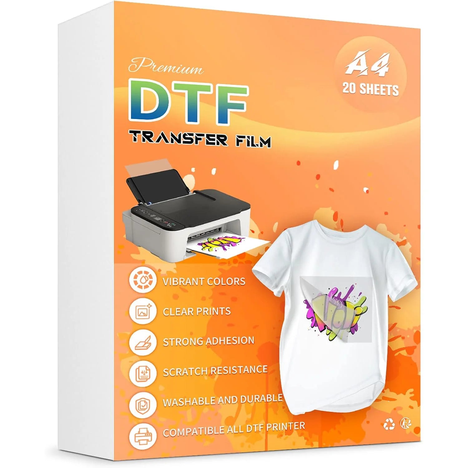 DTF Transfer Film Sheets, Matte Clear Heat Press Film, A4 (8.5" x 11"), 20 Sheets for T-Shirts & Textile Printing - DTF-20She