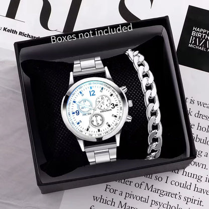 1/2PCS Men Business Watches Fashion Men's Steel Band Quartz Watch with Bracelet（Box not Included） - White Without Box
