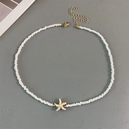 Shell Starfish Woman Short Necklace Summer Holiday Gift Handmade Choker Seed Beads Neck Jewelry White - A
