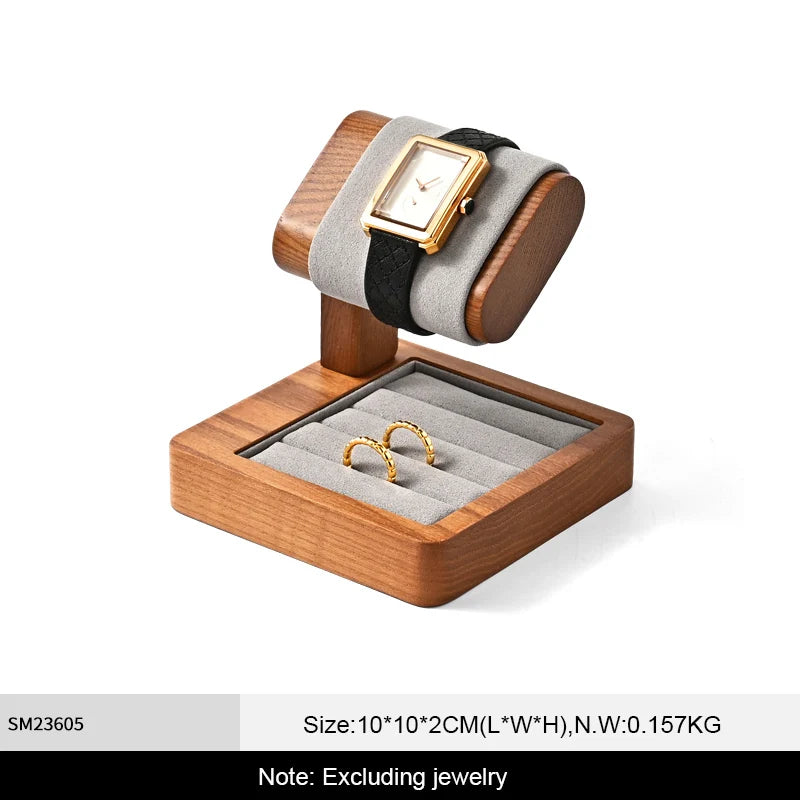 WoodTen Solid Wood Watches Display Stands Base Watch Necklace Bracelet Organizer Rack Bangle Scrunchie Headband Showcase Stan