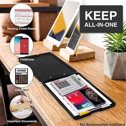 Clipboard with Storage (Multiple Colors Available) with Low Profile Clip, 9.5 x 13 Inch Sturdy Portable Writing Board, Foldab