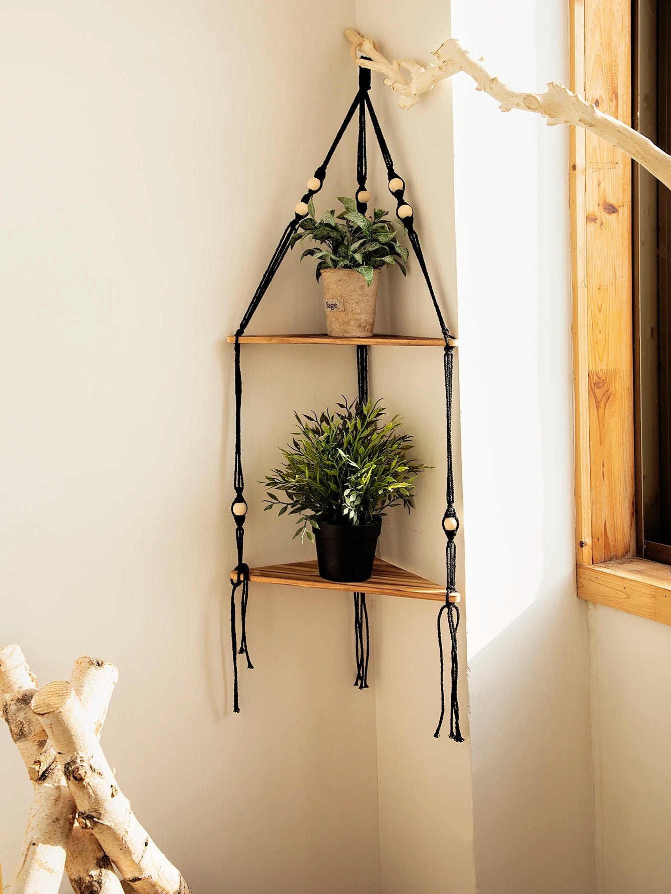 Wooden Corner Shelf Wall Decor Pot Storage Display Stand Macrame Floating Shelf Wall Organizer Boho Room Nordic Home Decorati