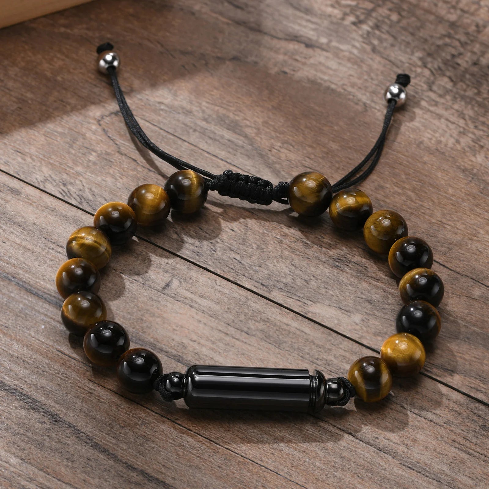 Cremation Urn Man Bracelets Adjustable Tiger Eye Beads Chain Wristband Pet Family Papa Ashes Holder Stainless Steel Jewelry