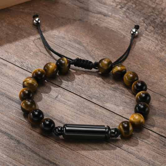 Cremation Urn Man Bracelets Adjustable Tiger Eye Beads Chain Wristband Pet Family Papa Ashes Holder Stainless Steel Jewelry