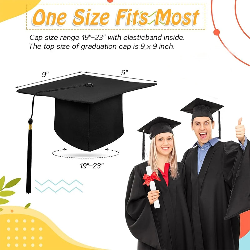 2025 Graduation Hat Black Adult Bachelor Caps with Tassels University Master Congratulation Graduation Party Decoration Suppl
