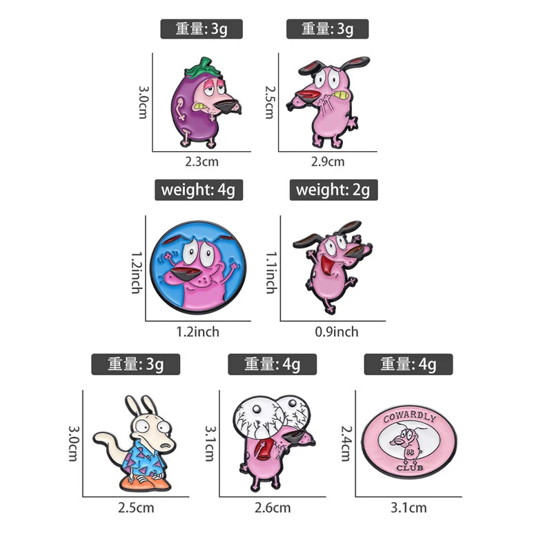 Cartoon Courage Cowardly Dog Brooch Enamel Pins Cute Pink Animal Dog Brooches Clothes Lapel Badges Jewelry Gift for Kids Frie