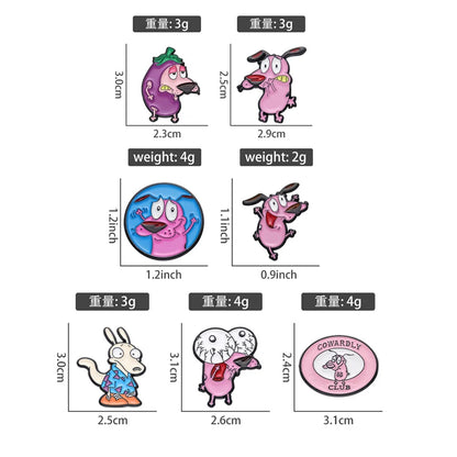 Cartoon Courage Cowardly Dog Brooch Enamel Pins Cute Pink Animal Dog Brooches Clothes Lapel Badges Jewelry Gift for Kids Frie