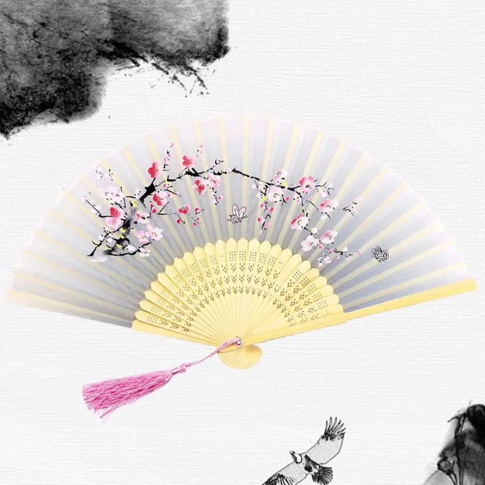 Retro Flower Pattern Home Decoration Elegent Bamboo Folding Fan Chinese Style Painting Handheld Fan Dance Performance Props -