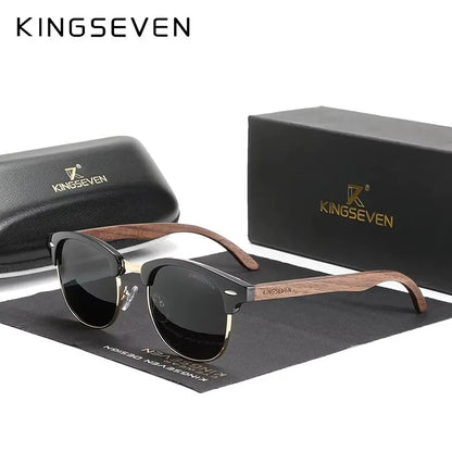 KINGSEVEN Brand Walnut Sunglasses Men Women Polarized UV400 Lens Wood Round Frame Glasses Vintage Retro Luxury Eyewear Patchw