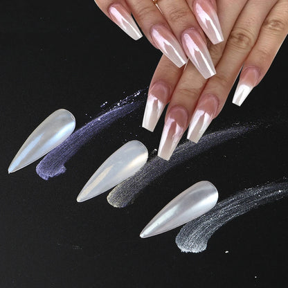 Moonlight Pearl White Nails Glitter Dust Chrome Aurora White Rubbing on Powder Shell Mirror Pigment Nail Art Supplies Decorat