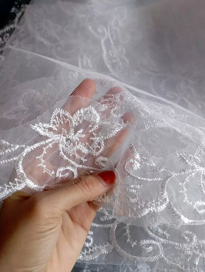 White Ivory Lace Embroidery Edge Bridal High Quality Tulle Bride Veils 1 Layer Married Wedding Accessories 2024