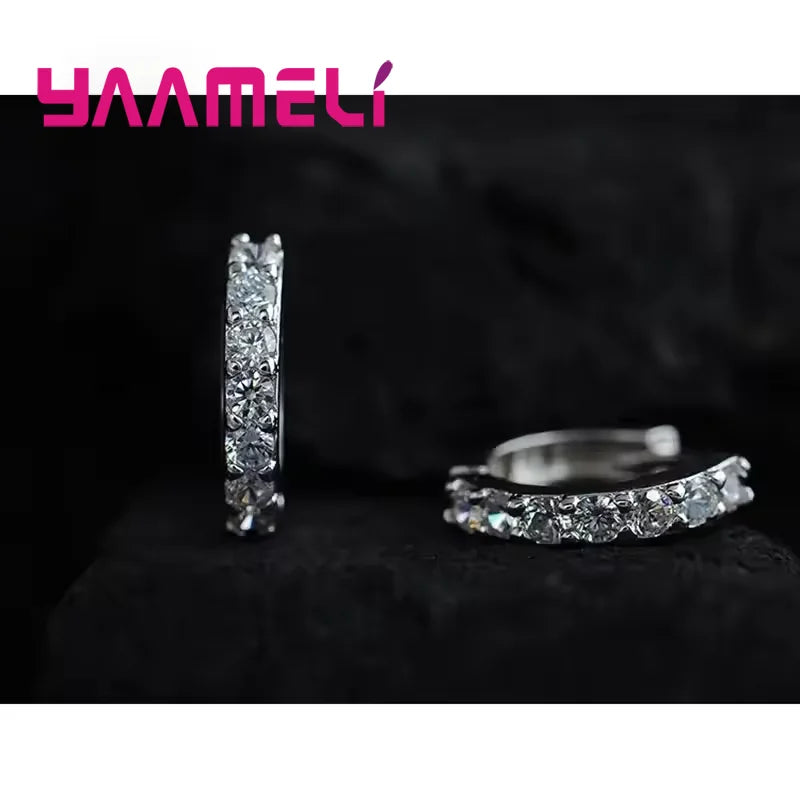 Fast Ship Newest Luxury Romantic Women Jewelry 925 Sterling Silver Plated Rhinestone Crystal Hoop Earrings For Women