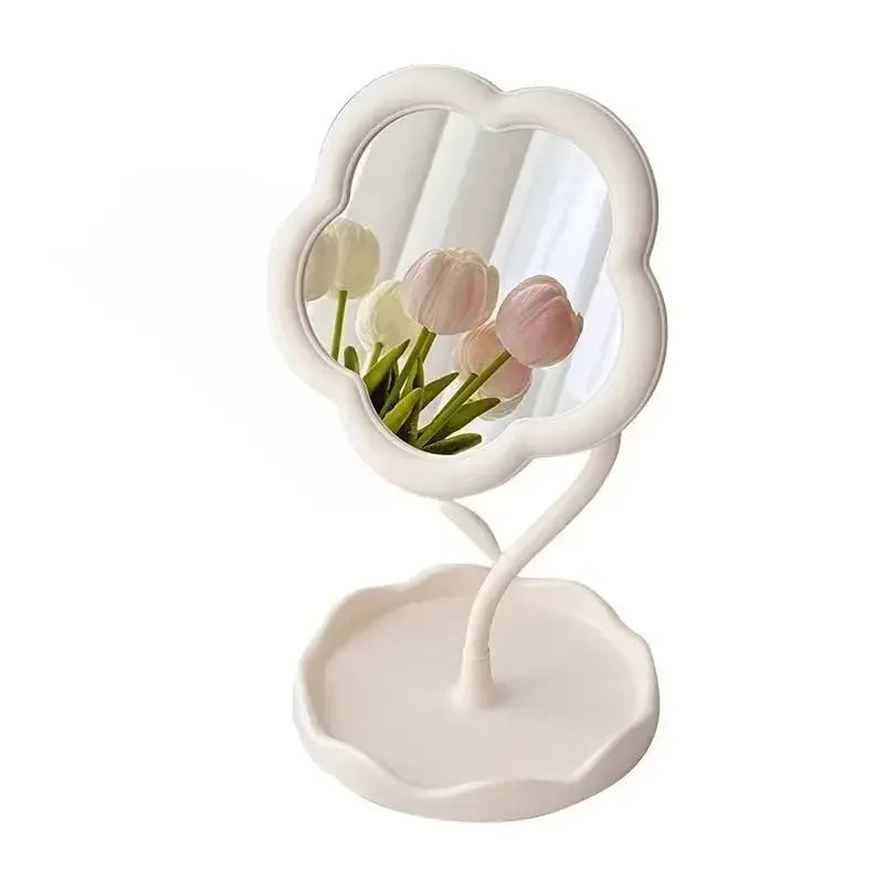 Creative Desktop Flower Mirror for Dorm Room High Aesthetic Value Gao Yan Style Makeup Vanity Bedroom Home Decor - 1pc-white