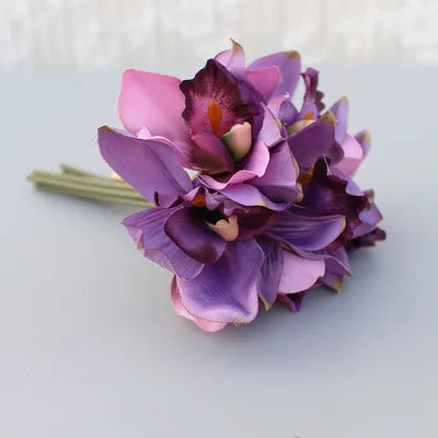 Autumn Decoration Vintage Orchid Silk Artificial Flowers Bouquet Wedding Party Home Decor Balcony Garden Outdoor Fake Flowers