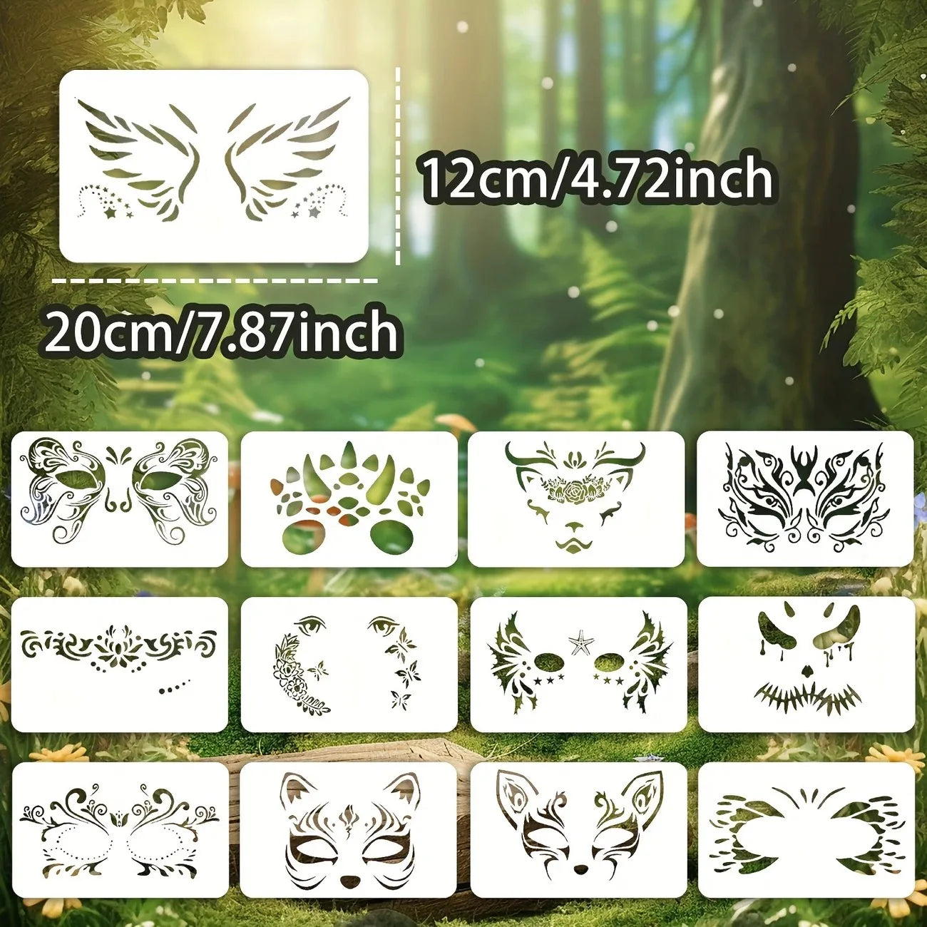 16pcs Reusable PET Face Painting Stencils, Assorted Designs for DIY Makeup,Costume Parties, Washable Stencils for Painting