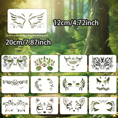 16pcs Reusable PET Face Painting Stencils, Assorted Designs for DIY Makeup,Costume Parties, Washable Stencils for Painting