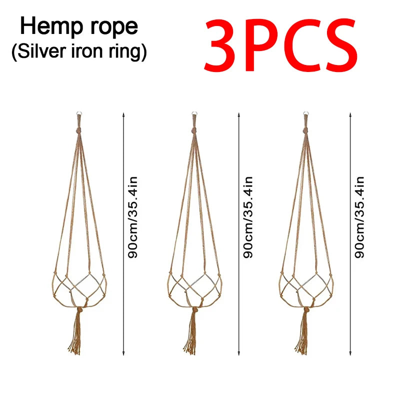 Hanging Plant Pot Hanging Basket Vases with Hook Creative Macrame Suspension Plant Planters for Hanging Flower Pot Net - 3pcs