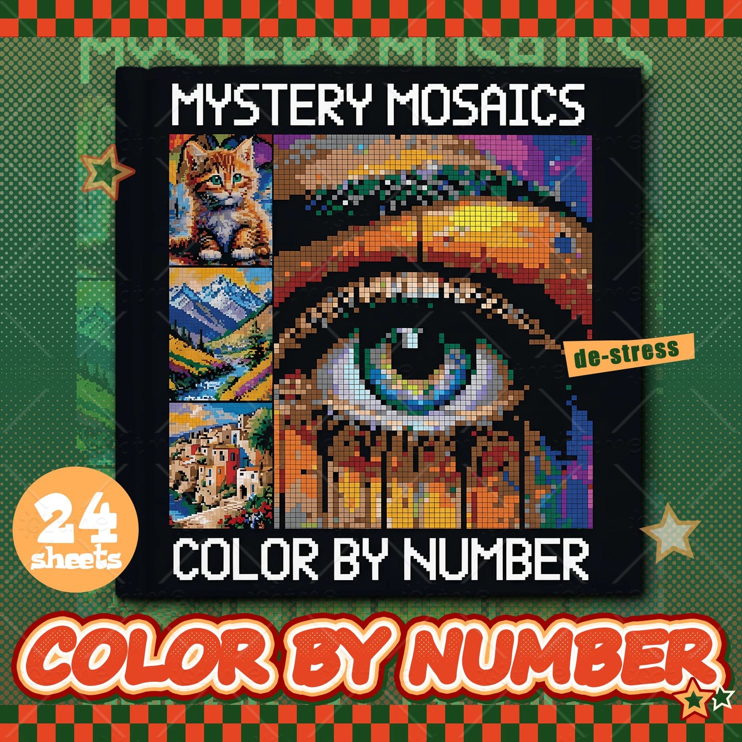 1PC MYSTERY MOSAIC COLOR by NUMBER Artwork by Digital Adult Coloring Book DIY Painting Drawing Coloring by Num