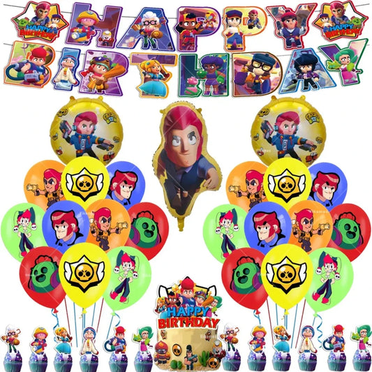 Battle Balloons Happy Birthday Banner Fight Game Party Decoration Brawled Background Cake Topper Disposable Tableware Keychai