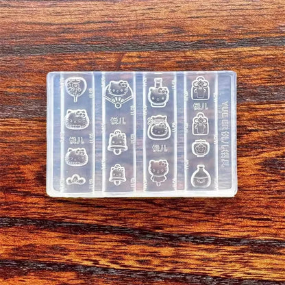 3D Silicone Nail Art Mold Cartoon Hello Kitty Rabbit Bear Relief Carving DIY Design Nails parts Charm Decorations Manicure To