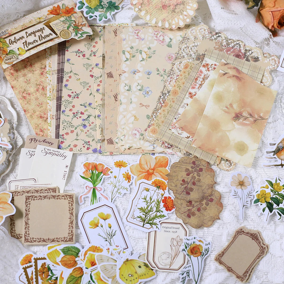 100 Pcs Vintage Scrapbooking Paper Collage Self-Adhesive Stickers DIY Crafts Decoration Journal Embellishments Paper Material