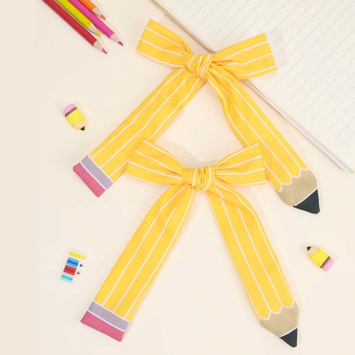 2Pcs Pencil Bow Hair Clips Cute Hairpins Kawaii Back To School Barrette For Girls Children Kids Headdress Headwear Accessorie