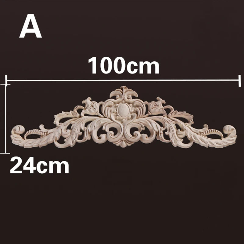 Wood Appliques and Onlays Natural Furniture Wall Door Woodcarving Decorative Long Flower Wooden Figurines Crafts Corner Frame