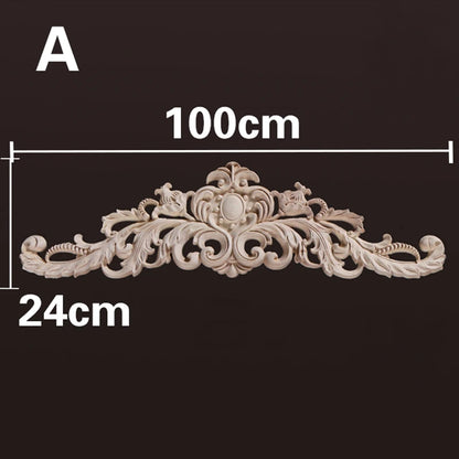 Wood Appliques and Onlays Natural Furniture Wall Door Woodcarving Decorative Long Flower Wooden Figurines Crafts Corner Frame