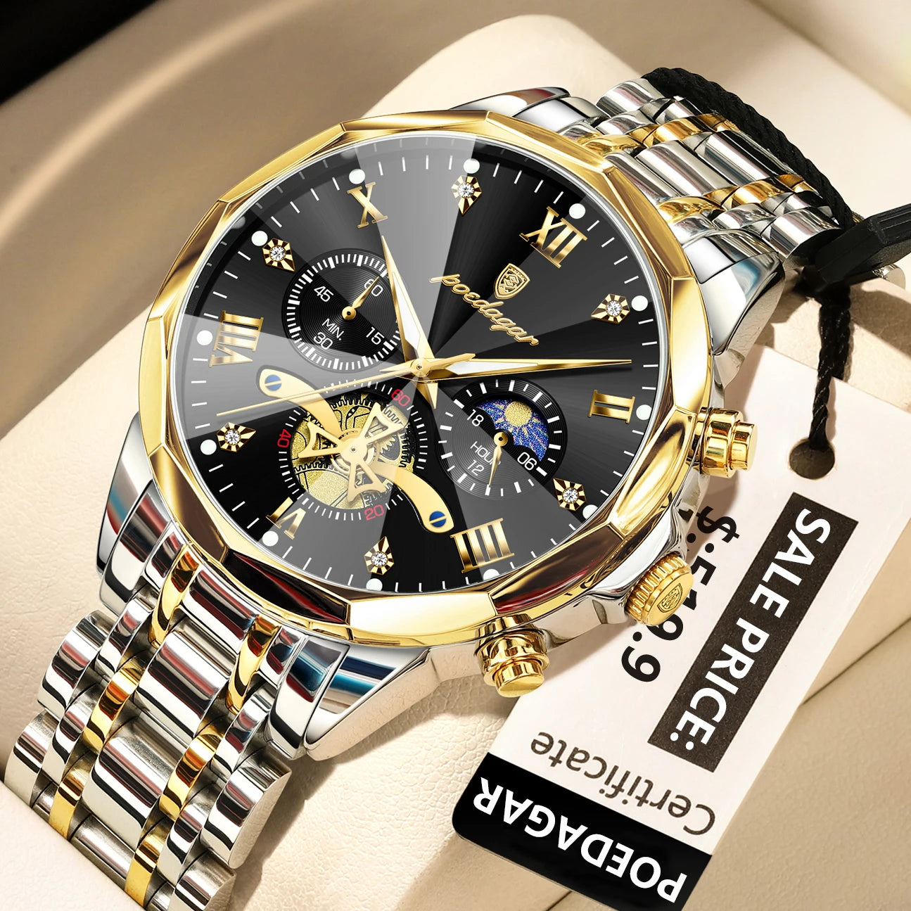 POEDAGAR Luxury Men Watch Top Original Waterproof Luminous Chronograph Man Wristwatch Stainless Steel Quartz Men's Watches Re