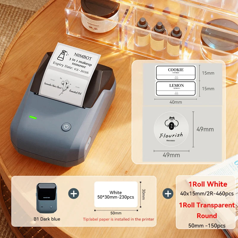 NIIMBOT B1 Portable Thermal Printer With Tapes 2 Inch Adhesive Label Printer Mini Bluetooth Sticker Maker Support Smartphones