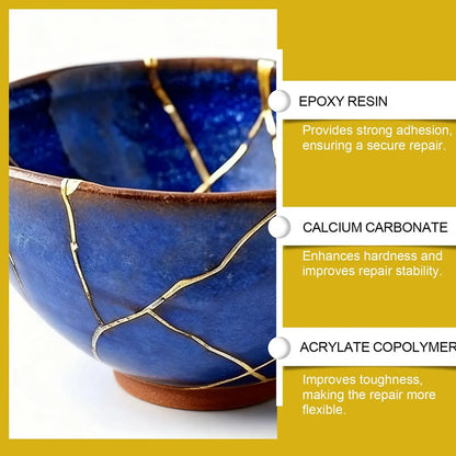 Kintsugi Repair Kit Gold Ceramic Glue Food Safe Adhesive for Broken Pottery Plate Cup Bowl Bathtub Craft Art Restoration