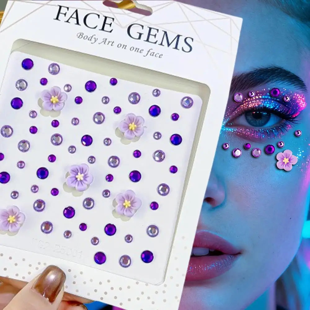 Face Stickers 1Sheet 3D Shell Pearl Gems Mermaid Diamond for DIY Body Art Stage Makeup