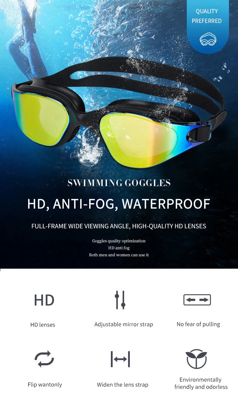Unisex Adult Swimming Goggles – Anti-Fog Swim Glasses for Men & Women – Adjustable Silicone Waterproof Professional Swim Eyew