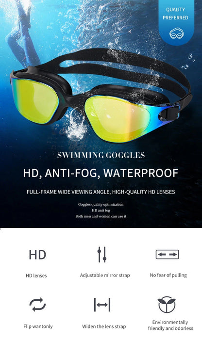 Unisex Adult Swimming Goggles – Anti-Fog Swim Glasses for Men & Women – Adjustable Silicone Waterproof Professional Swim Eyew