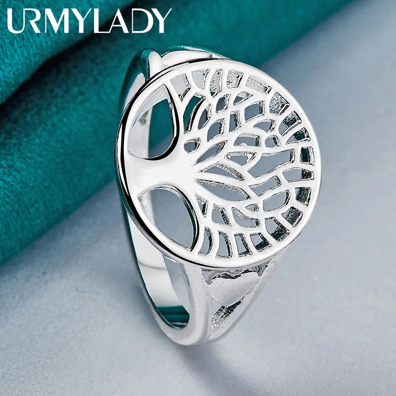 URMYLADY 925 Sterling Silver The Tree Of Life 7-10# Ring For Women Wedding Charm Engagement Fashion Simple Jewelry